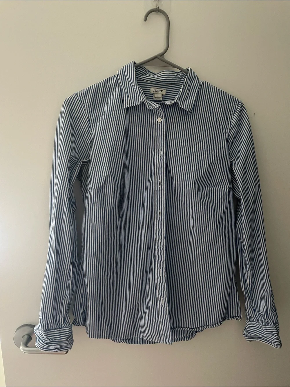 J. Crew Navy and White Vertical Stripe Button-Down Shirt